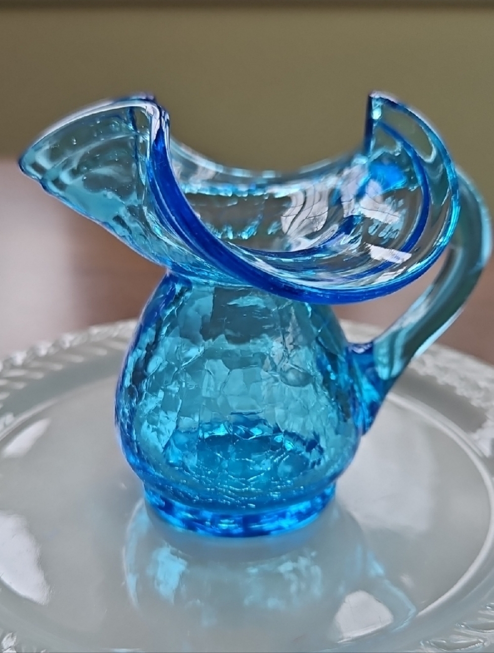 Kanawha Aqua Blue Crackle Glass Pitcher